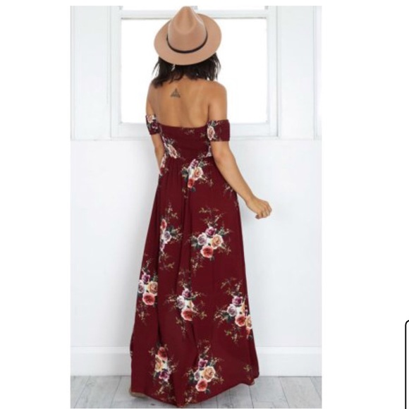 🎉SOLDOUT🎉Marissa Merlot OffShoulder Maxi Dress☀️ - Picture 4 of 8